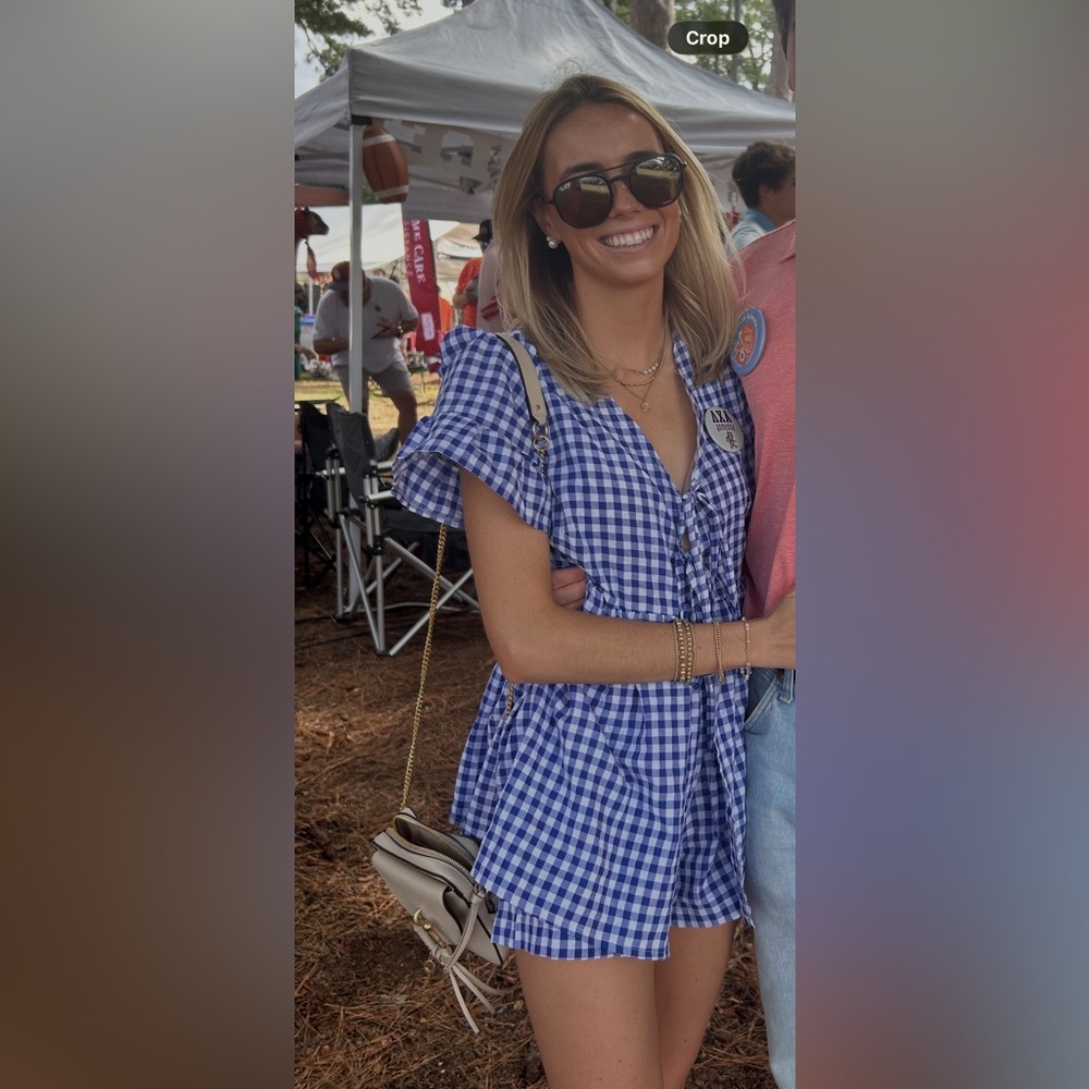 White and blue gingham 2 piece set